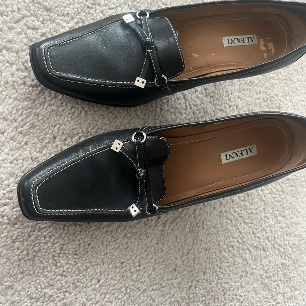 Alfani Women's Black Leather Loafers with Silver Accents